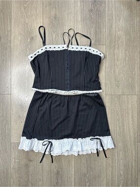 dELiA*s Black & White Pinstripe Lace-Trim Two-Piece Set